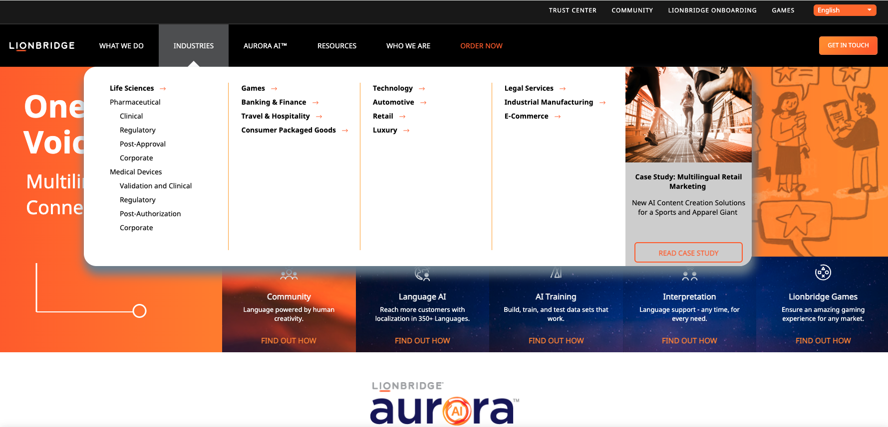 Lionbridge Navigation by product and industry type